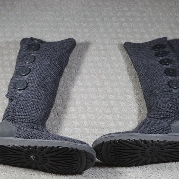 Ugg Size 8 Classic Cardy Boots Tall Pull On Slouchy Foldable Grey Knit Sweater - Picture 4 of 10